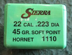 SIERRA 22 CAL .223 DIA 45 GRAIN HORNET 100 PK, 1110............NEW!!