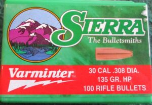 SIERRA VARMINTER 30 CAL .308DIA 135 GRAIN HP......100 PACK......NEW!!